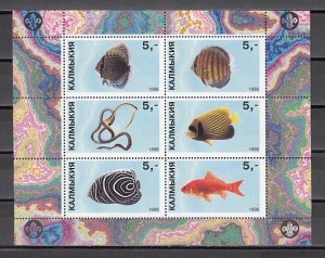 Kalmakia, 1998 Russian Local issue. Various Fish sheet of 6. ^