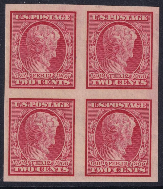 Sc# 368 U.S. 1909 Abraham Lincoln 2¢ imperf issue block of four MNH CV $115.00