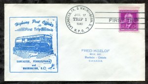 d83 - HPO Cover 1949 First Trip LANCASTER PA and WASHINGTON DC