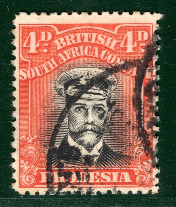 RHODESIA BSACo KGV Admiral SG.294 4d Orange-Vermilion (1922-23) Cat £50 EBLUE40