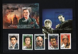 SIERRA LEONE 1990, 1997 MOVIES STARS SET OF 5 STAMPS & 2 S/S MNH