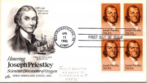 FDC 1983 SC #2038 Artcraft Cachet - Northumberland, PA - Block Of 4 - J4892