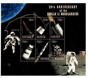 Uganda 1999 - Moon Landing Space - Sheet of 6 Stamps - Scott #1604 - MNH