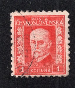 Czechoslovakia 1925 1k carmine rose Masaryk, Scott 105 used, value = 25c