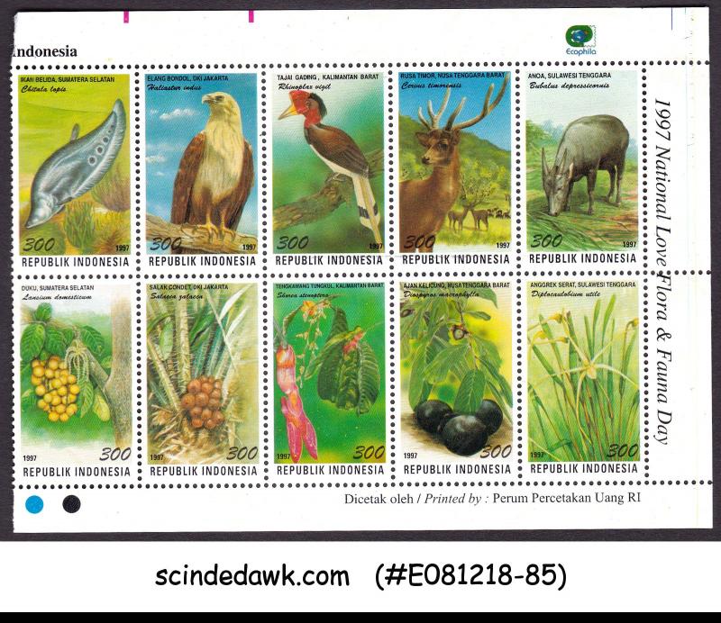 Indonesia 1997 National Love Flora & Fauna DAY / Birds Animals Setenant 10v  MNH | Asia - Indonesia, Stamp / HipStamp