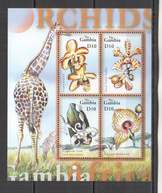 B1304 Gambia Flora & Fauna Flowers Orchids Of Africa Giraffes Kb Mnh