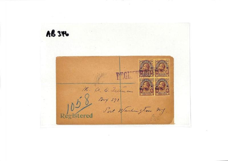 AB346 British 1919 Turks & Caicos WAR TAX Block{4} Cover {samwells-covers}PTS