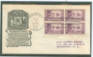 US 739 1934 3ct Washington territory tercentenary (block of 4) on an addressed (stencil) first day cover with an Anderson cachet