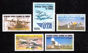 Comoro Islands 1985 Airmail, UTA 50th Annie. (5v Cpt) MNH CV$16+