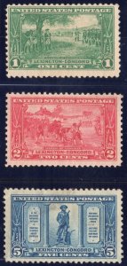U.S. Set of (3) Unused Lexington-Concord 1925 Issue SC617-619