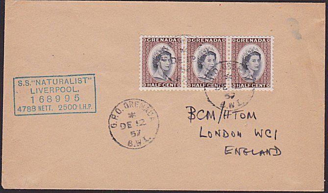 GRENADA 1957 ship cover S.S. NATURALIST.....................................6485