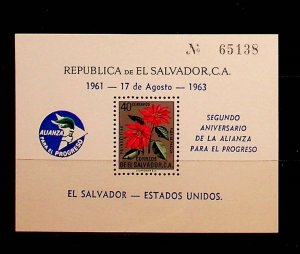 SALVADOR Sc 718e NH SOUVENIR SHEET OF 1960 - BLUE OVERPRINT