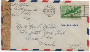 1943 Honolulu, Hawaii to Denver, Co Clipper Airmail, Censored (C5925)