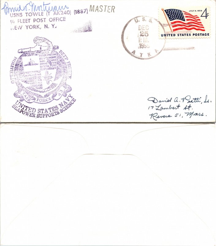 1959 USS ATKA + CACHET + SIGNED, 1959, Polar