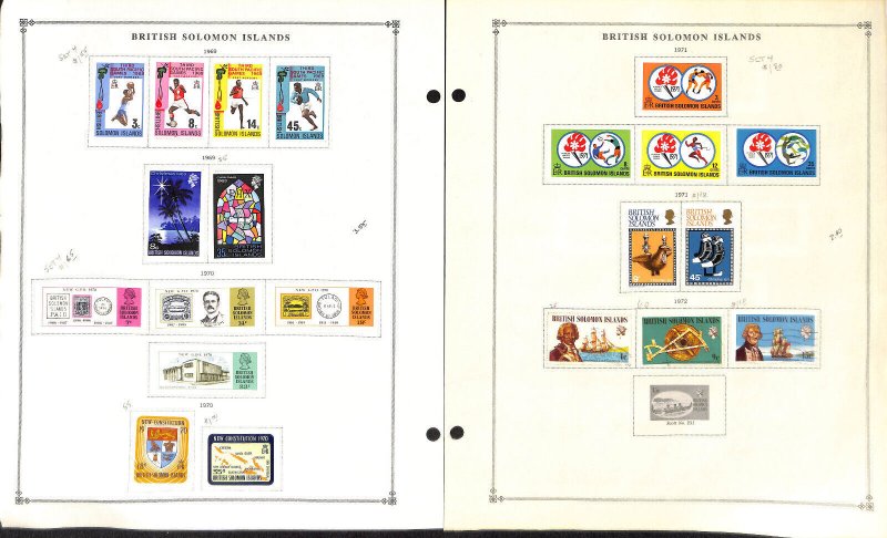 Solomon Islands Stamp Collection on 22 Scott International Pages, 1946-1976