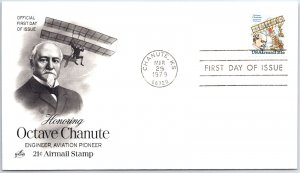 U.S. FIRST DAY COVER 21c OCTAVE CHANUTE AVIATION PIONEER ON ARTCRAFT CACHET 1979