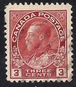 Canada #109 3 cent King George 5, Carmine Stamp used F-VF