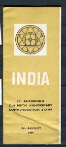 INDIA; 1964 early Sri Aurobindo SPECIAL NEW ISSUE FOLDER