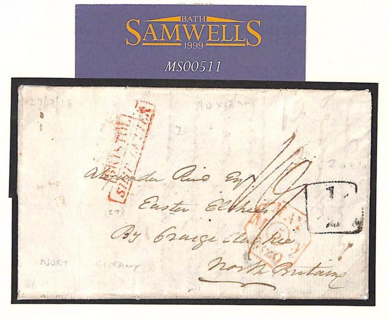 MS511 TOBAGO HISTORIC LETTER 1820 Cover Scotland ADD HALF *Bristol Ship Letter*