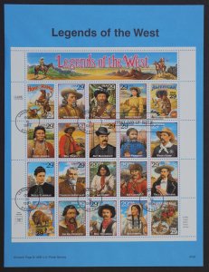 U.S. Used #2869 29c Legends of the West Sheet of 20. Souvenir Page.