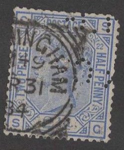 Great Britain 82, Plate 22, Perfin, used, CV 40.00.