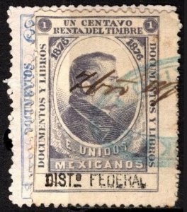 1876 Mexico Revenue 1 Centavo Documents and Books (Federal District) Used