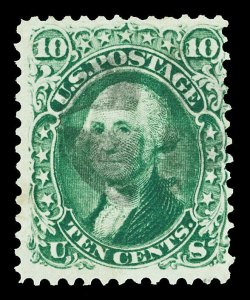 Scott 68 1861 10c Green Washington Issue Used Fine Light Cork Cancel Cat $55