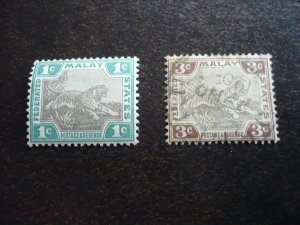 Stamps - Federated Malay States - Scott# 18a,19b-MH & Used Part Set of 2 Stamps