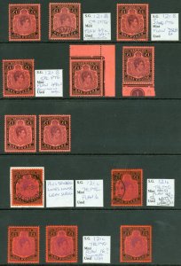 Bermuda 1938-53. £1 study of some flaws & shades x13. 6 used & 7 mint/unmount...