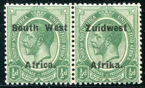 HERRICKSTAMP SOUTH WEST AFRICA Sc.# 29 KG V Pair Mint NH