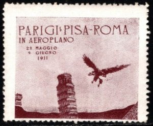 Scarce 1911 Italy Poster Stamp Paris-Pisa-Rome By Airplane 28 May-4 June 1911