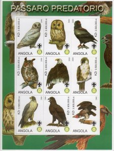 Angola 2000  OWLS- BIRDS OF PRAY  - SCOUTS - ROTARY Sheetlet (9) Perforated MNH