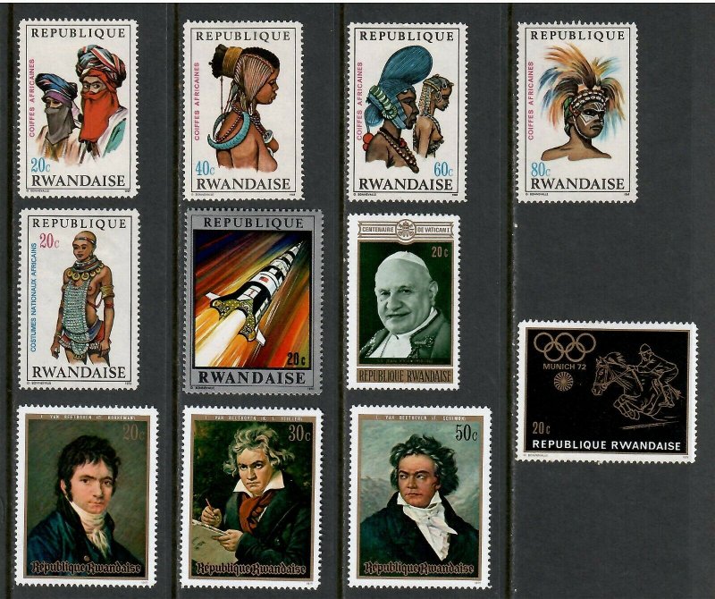 11 Mixed Rwanda Unused Stamps , F-VF OG HR - I Combine S/H