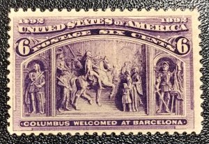 Scott Stamp# 235 - 1893 6¢ Columbian Commemorative. MNH, OG.  SCV $150.00