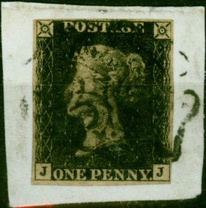 GB 1840 1d Penny Black SG2 Pl. 6 (J-J) Fine Used on Piece 4 Good-Close Margin...