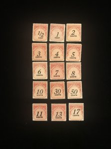 J88 to J99, J102 to J104 MNH US F VF set of 15