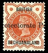 Bechuanaland Protectorate #52var, 1888 1/2c vermilion, Protectorate shifted...