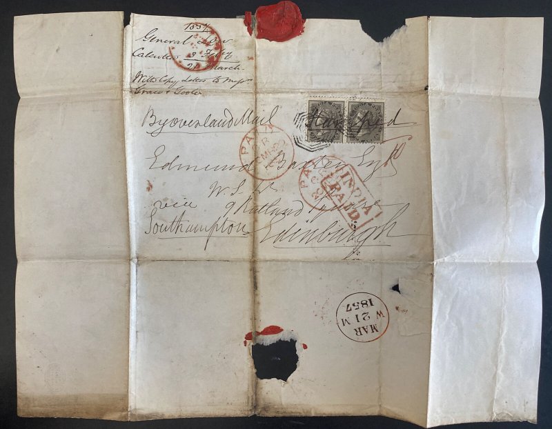 1857 India Letter Sheet Red Wax Seal Cover To Edinburgh scotland uk England