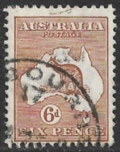 AUSTRALIA 1929-30 6d Brown KANGAROO AND MAP wmk 203 Sc 96 VFU