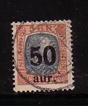 Iceland Sc 138  1925 50 aur overprint on 5 kr Christian IX stamp used