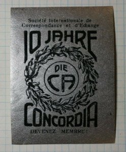 French Concordia Society Exchange WW Clubs & Societies Poster Stamp;