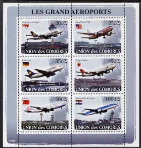 COMORO IS - 2009 - Airports - Perf 6v Sheet - MNH