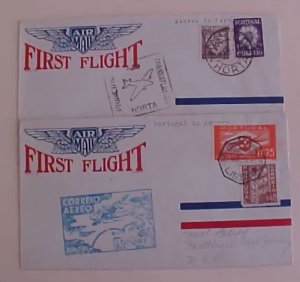 AZORES FLIGHT COVERS CACHETED 1939 B/S LISBON also LISBON B/S AZORES 1939