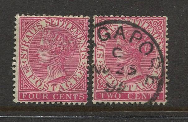 Straits Settlements #41 MVLH & FU 1883 Wmk 2 CV$14.00.