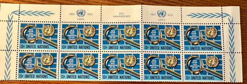 UN New York # 278 Postal Administration Inscription block of 10 1976 Mint NH