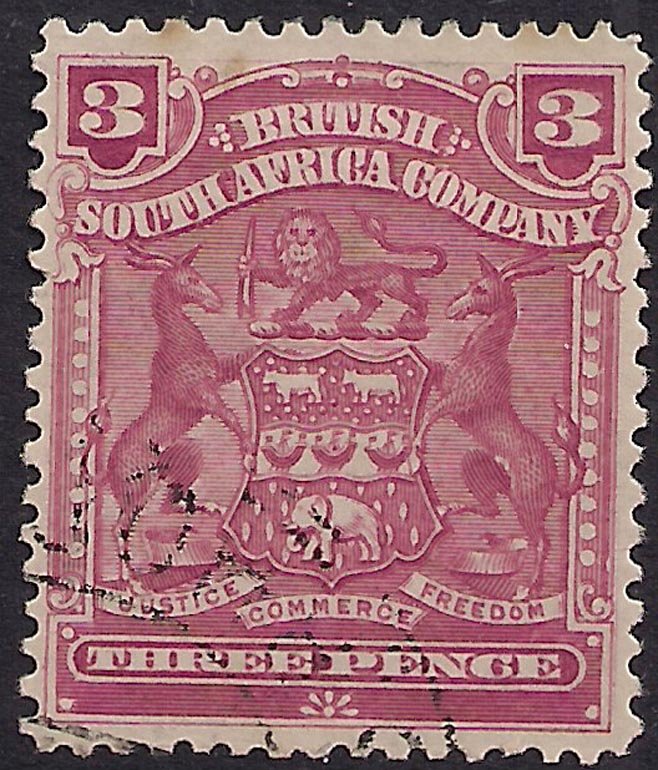 British South Africa Company 1898 - 08 QV 3d Claret used SG 81 ( A742 )