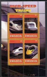 RWANDA - 2009 - High Speed Trains #2 - Perf 4v Sheet - MNH - Private Issue