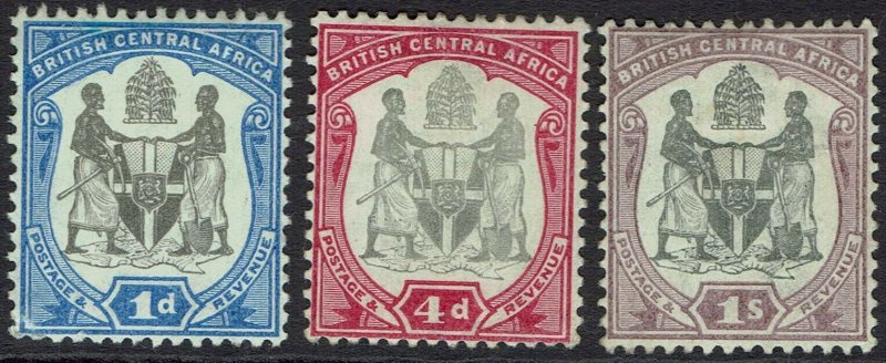 BRITISH CENTRAL AFRICA NYASLAND 1897 ARMS 1D 4D AND 1/- 