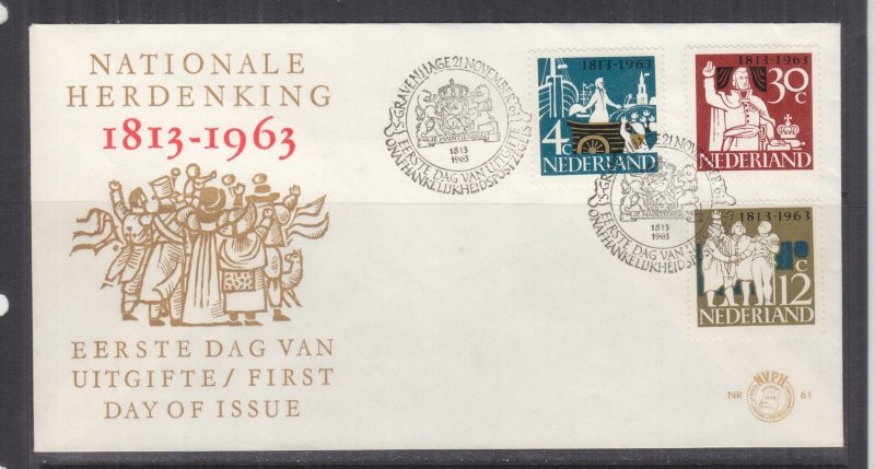 NETHERLANDS, 1963 Kingdom of the Netherlands set of 3 on First Day cover.