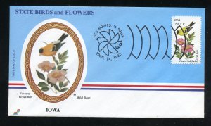 US 1967 State: Iowa Eastern Goldfinch Wild Prairie Rose UA Spectrum cachet FDC